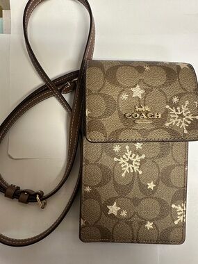 Coach Brown Signature Canvas Crossbody with White Snowflake Accents